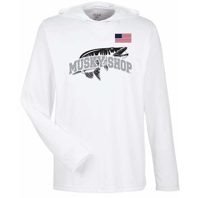 Musky Shop Team 365 Performance Long Sleeve Hoodie UV White Grey