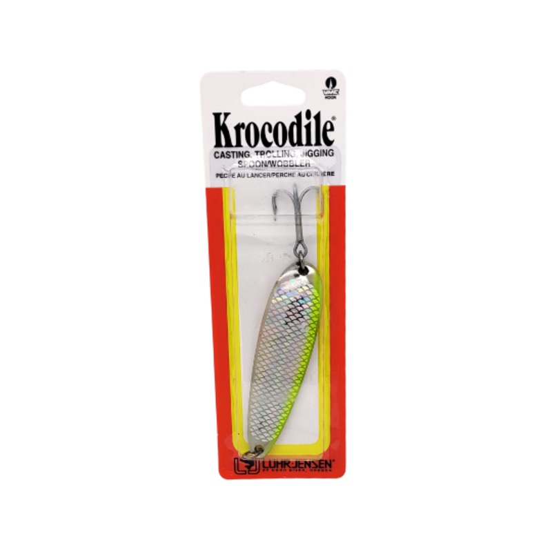 Luhr Jensen 1003-214-7004 Krocodile, 4 5/16", 2 1/4oz, Treble Hook, Chrome/Chartreuse Reflex