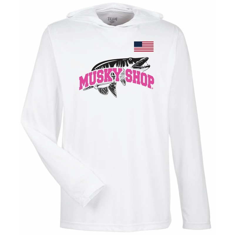 Musky Shop Team 365 Performance Long Sleeve Hoodie UV White Pink