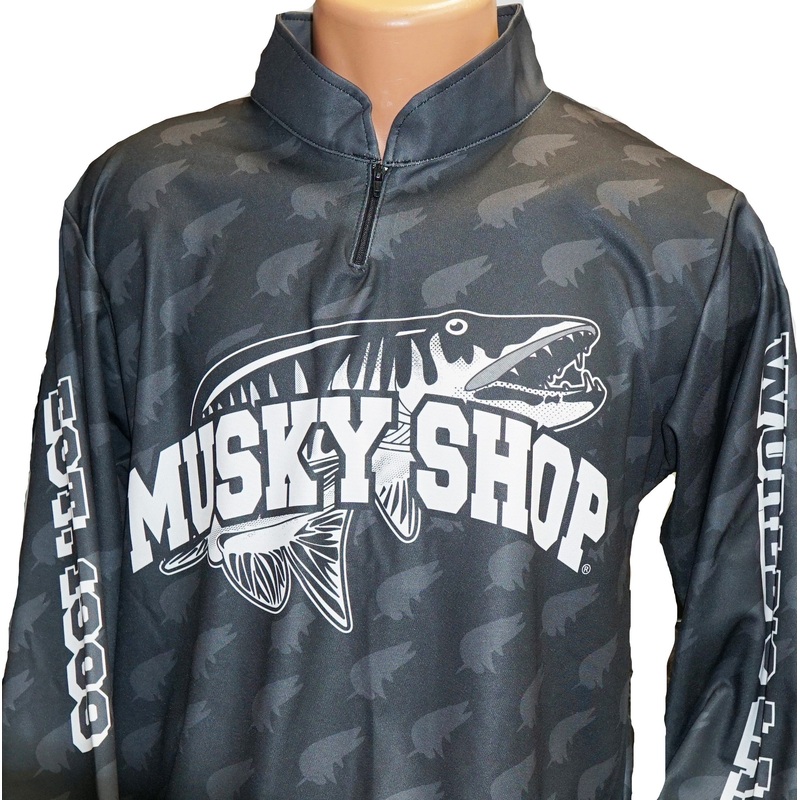 Musky Shop Long Sleeve Quarter Zip Shirt Black Gray White