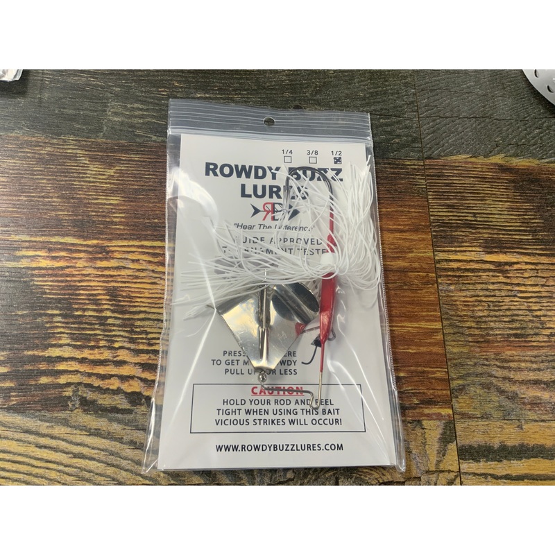 Rowdy Buzz Lures 1/2 oz. White Red Base