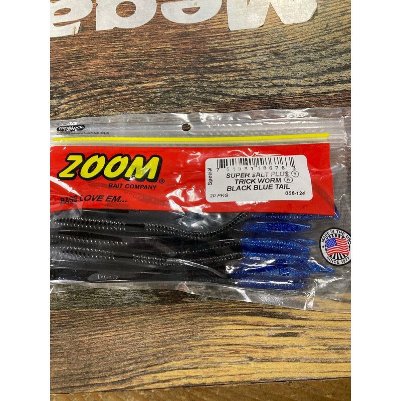 Zoom Trick Worm 6.5" Black/Blue Tail
