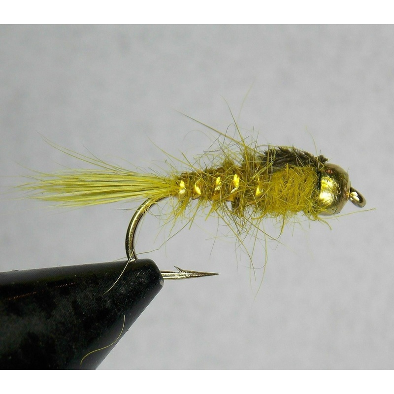 Gold Ribbed Hare's Ear - OLIVE - Bead Head( Size 12)