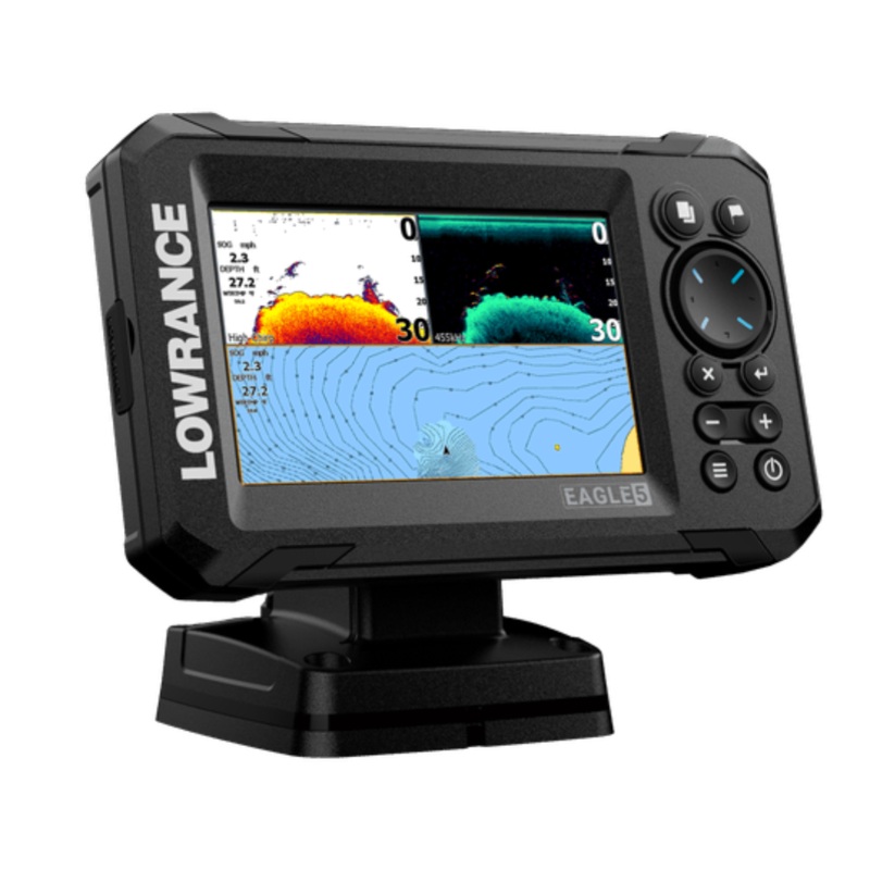 Lowrance Eagle-5 83/200 KHz ROW: 5" IPS screen, HDI 83/200 kHz transducer. Worldwide base map chart