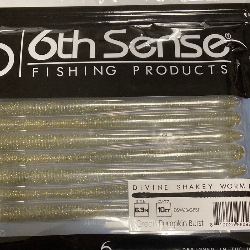 6th Sense Divine Shakey Worm 6.3" Green Pumpkin Burst