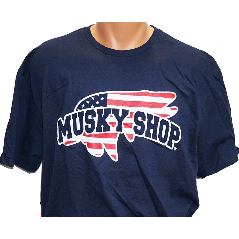 Musky Shop Gildan Cotton Short T-Shirt Navy Red White Blue