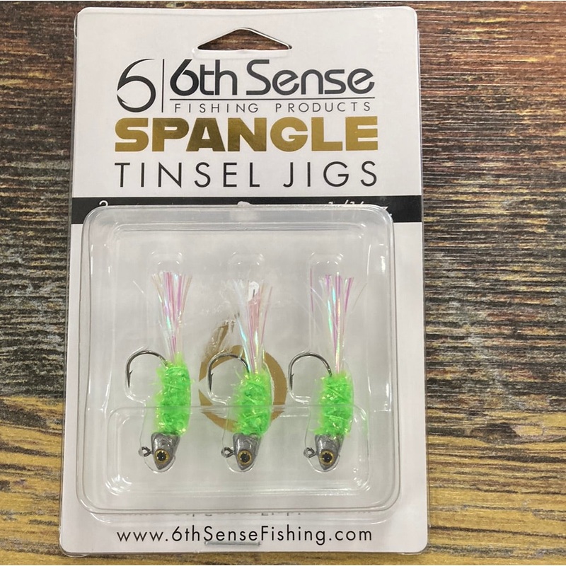 6th Sense Spangle Tinsel Jigs 1/16 oz. Chartreuse Minnow