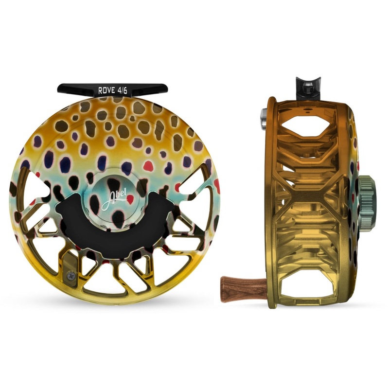 Abel ROVE 4/6 Fly Reel  - Ported- Native Brown Trout / Native Brown Trout Drag Knob - Black Drag Plate & Walnut Handle | Anglers All