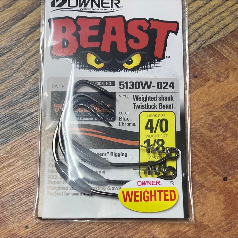 Owner Beast Weighted Twist Lock 1/8 oz. 4/0 Chrome Black