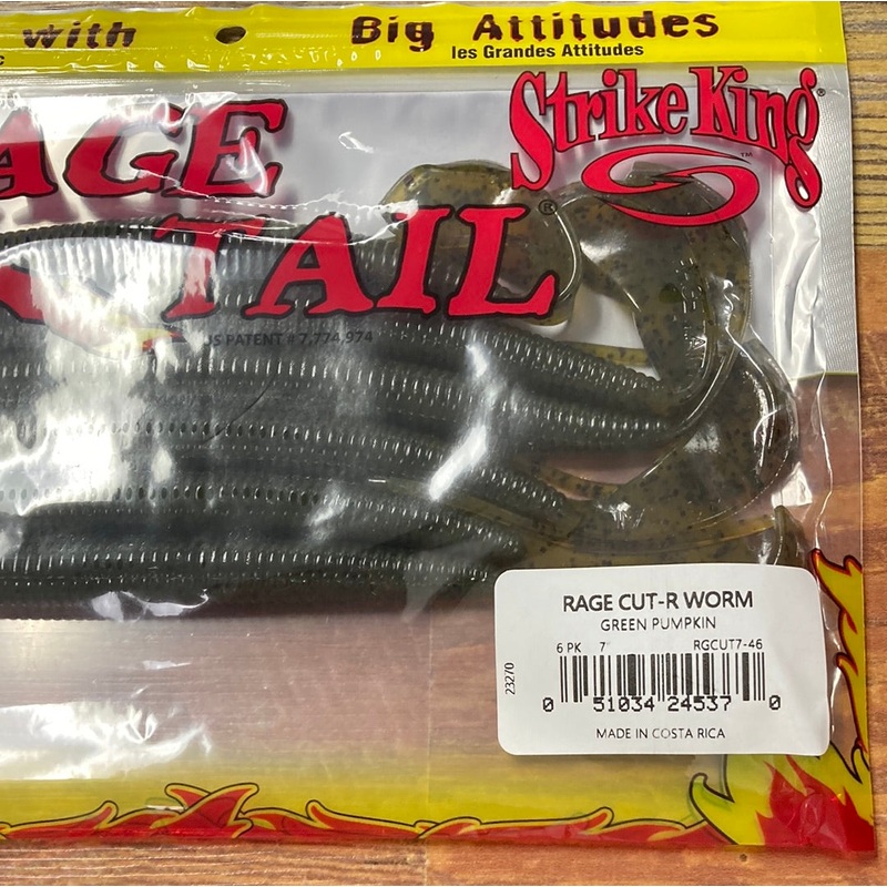 Strike King Rage Cut-R Worm 7" Green Pumpkin