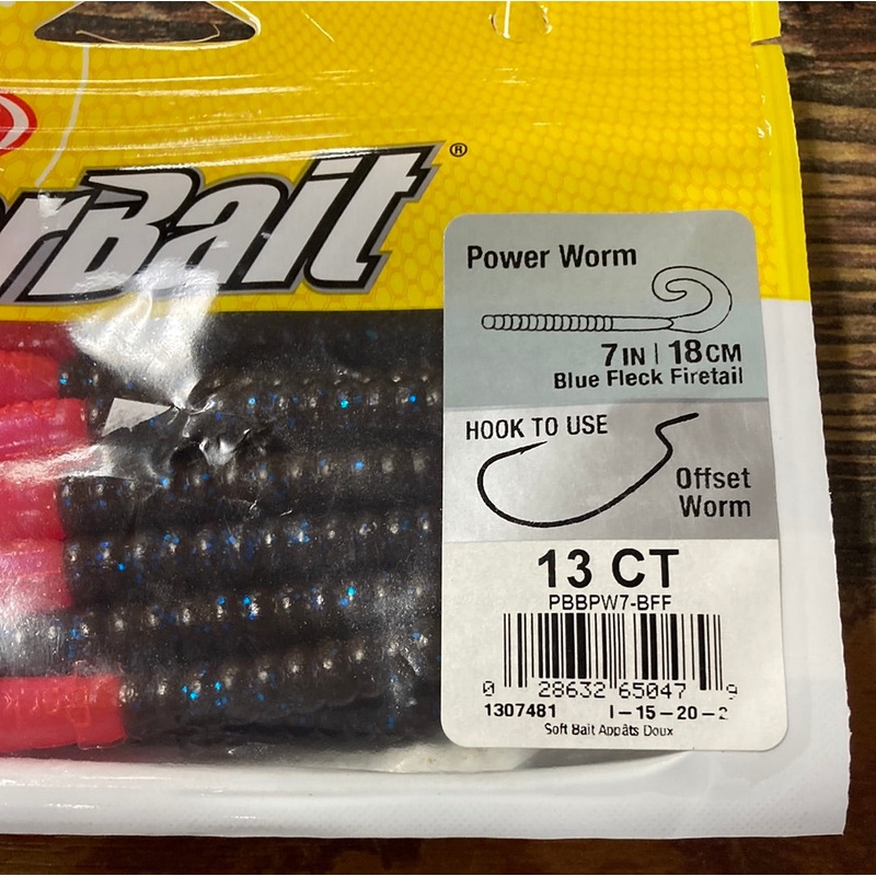 Berkley 7 Power Worm Blue Fleck Fire Tail