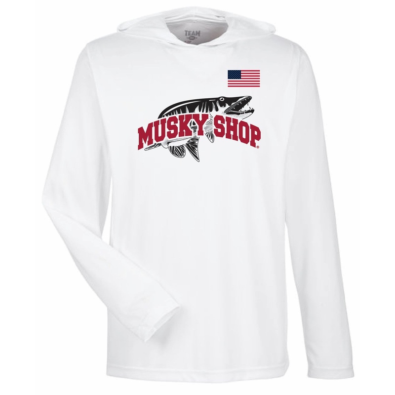 Musky Shop Team 365 Performance Long Sleeve Hoodie UV White Cardinal Red