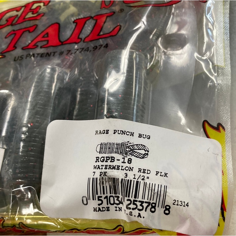 Strike King Rage Tail Rage Punch Bug 3-1/2" Watermelon Red Flake