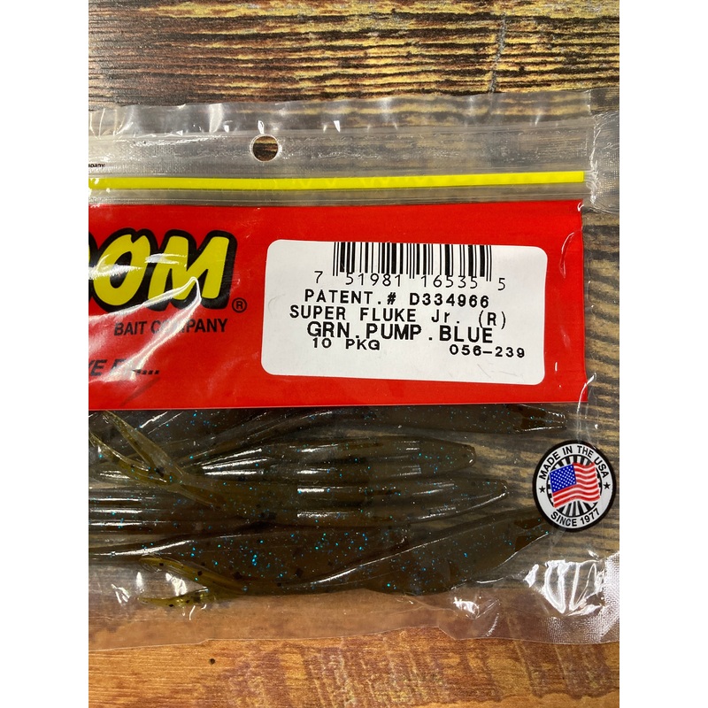 Zoom  Super Fluke Jr - Green Pumpkin Blue