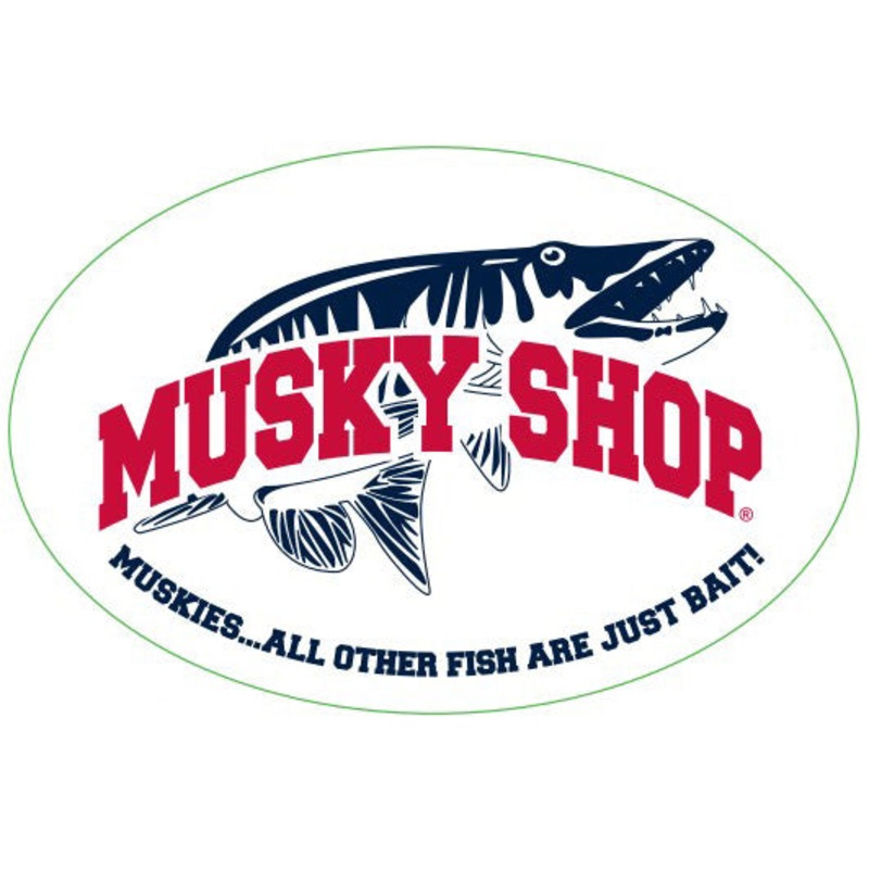 Musky Shop Oval Decal Red White Blue