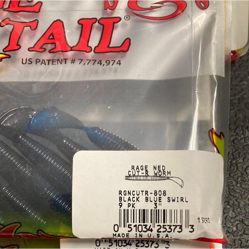 Strike King Rage Tail Ned Cut R Worms 3" Black Blue Swirl