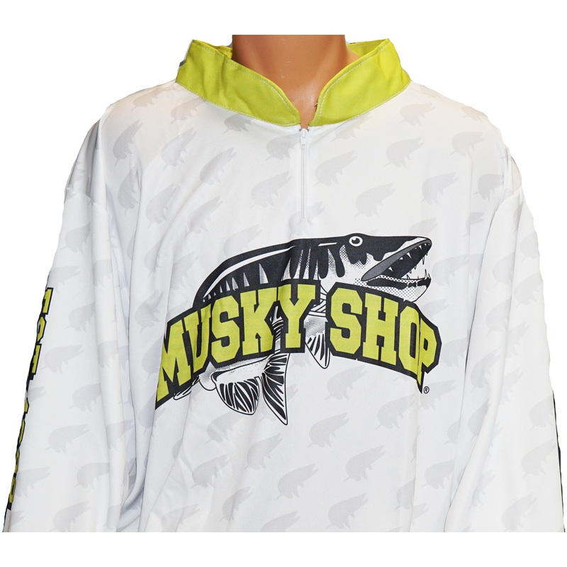 Musky Shop Long Sleeve Quarter Zip Shirt White Black Chart