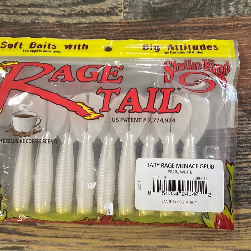 Strike King Rage Baby Menace Grub 3" Pearl White