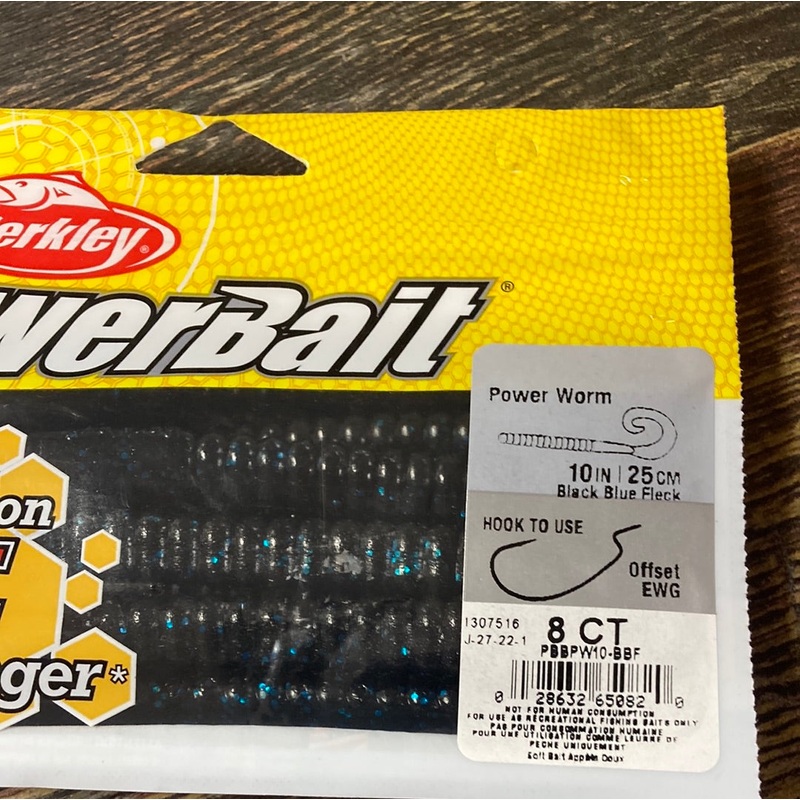 Berkley 10 Power Worm Black Blue Fleck