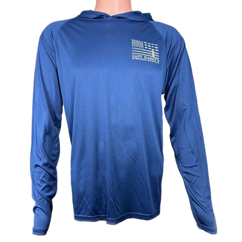 Capt. Harry's Slate V Flag L/S Performance Hoodie Shirt UPF50