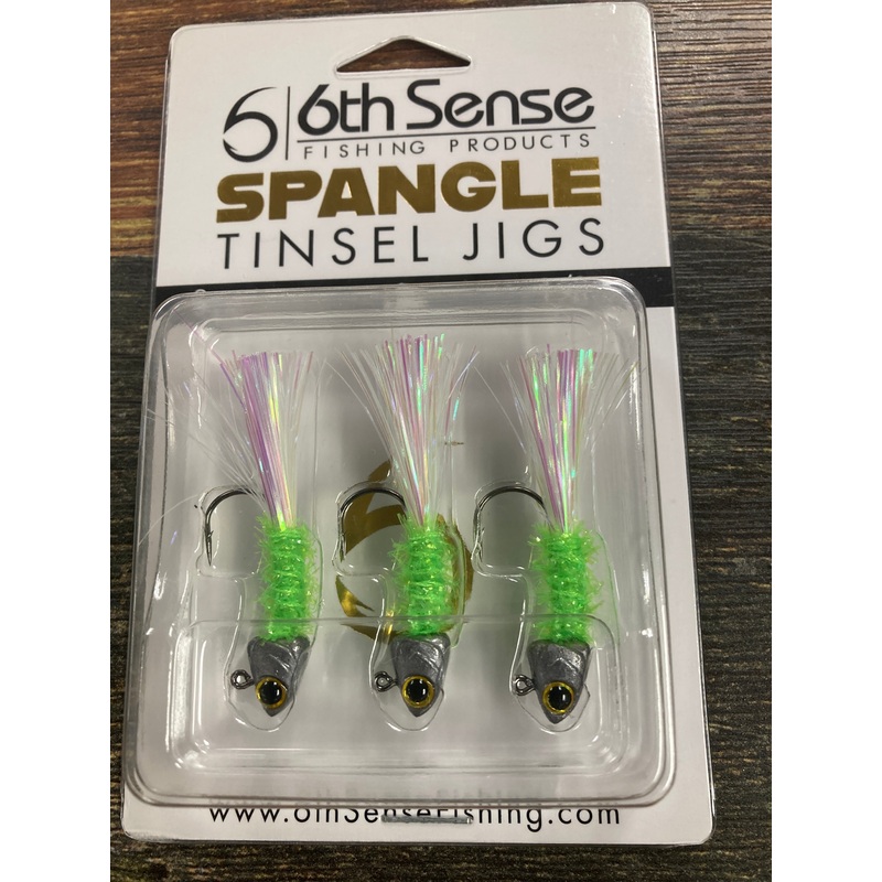 6th Sense Spangle Tinsel Jigs 1/8 oz. Chartreuse Minnow