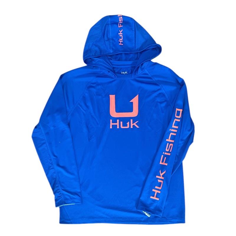 HUK Icon LS Hoodie Ocean Blue Medium