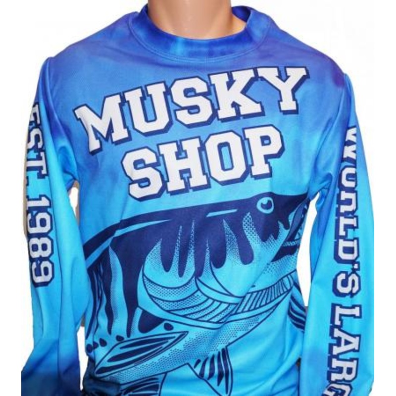 Musky Shop Long Sleeve Performance T-Shirt Crew Neck Jersey Blue