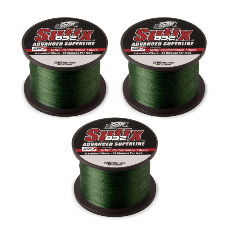 SUFIX 832 Braid 1200 Yards Lo Vis Green 65#- 3 PACK