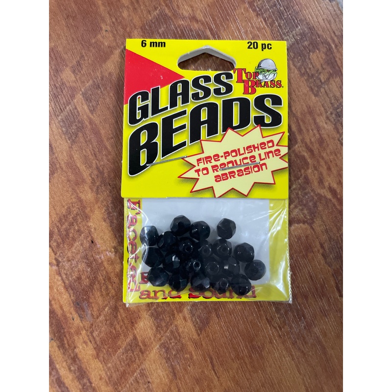 Top Brass Glass Beads 6mm Black