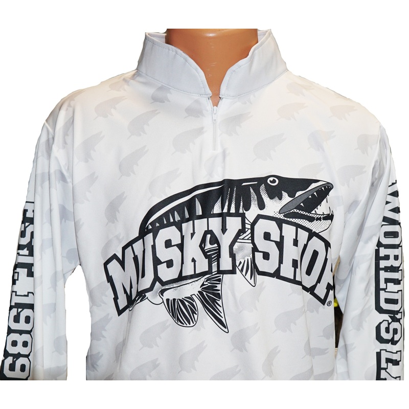 Musky Shop Long Sleeve Quarter Zip Shirt White Gray Black