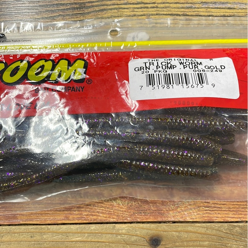 Zoom Trick Worm - Green Pumpkin Purple Gold
