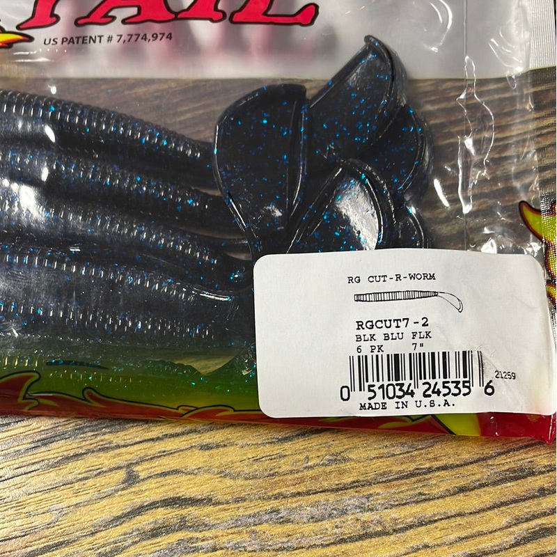 Strike King Rage Cut R Worms Tail 7 Blk Blue Flk
