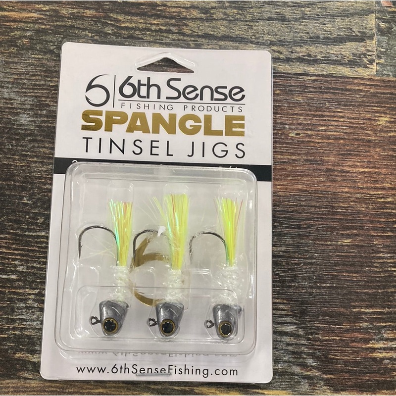6th Sense Spangle Tinsel Jigs 1/4 oz. Shad Treuse