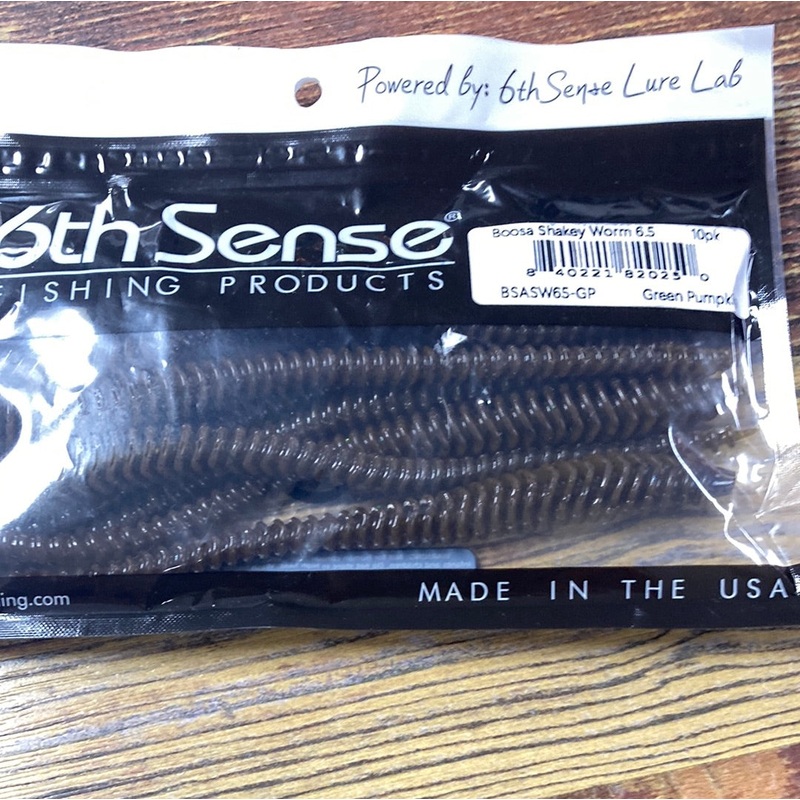 6th Sense Boosa Shakey Worm 6.5" Green Pumpkin