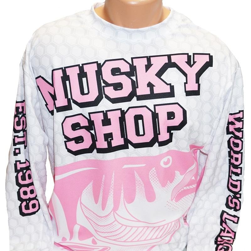Musky Shop Long Sleeve  Performance T-Shirt Crew Jersey Pink White