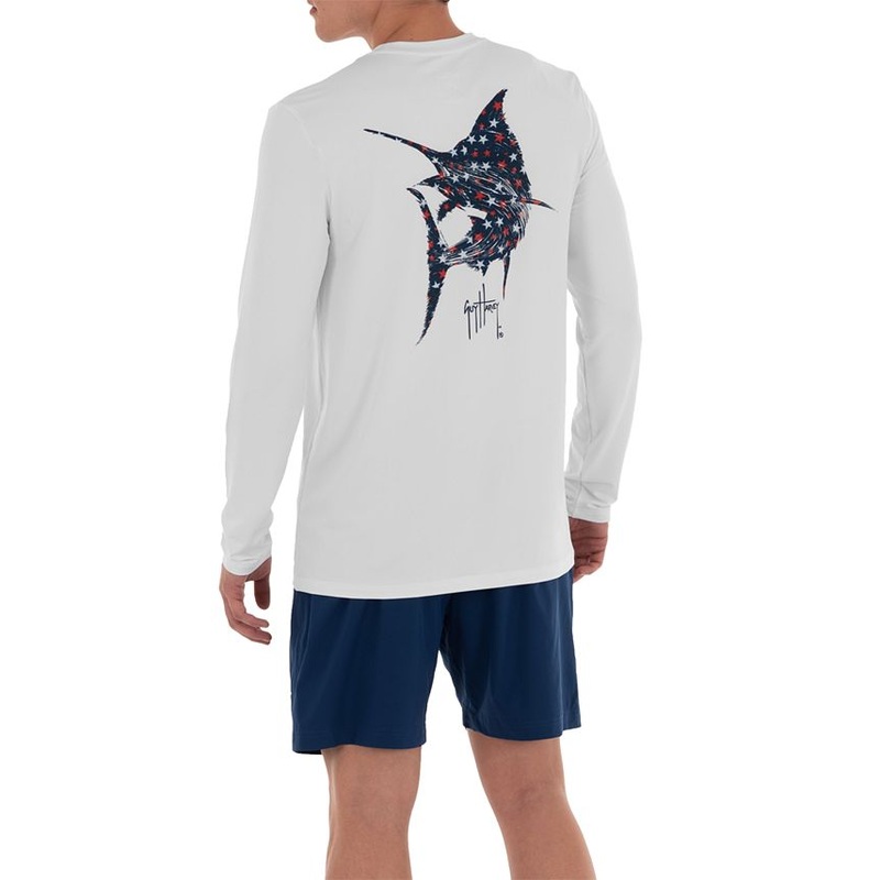 Guy Harvey Men's Scribble Marlin Performance Fishing Shirt White