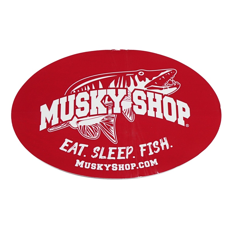 Musky Shop Oval Scarlet Red Decal-Eat Sleep Fish