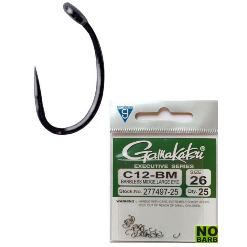 Gamakatsu C12-BM Barbless Midge Hooks - 25 Pack