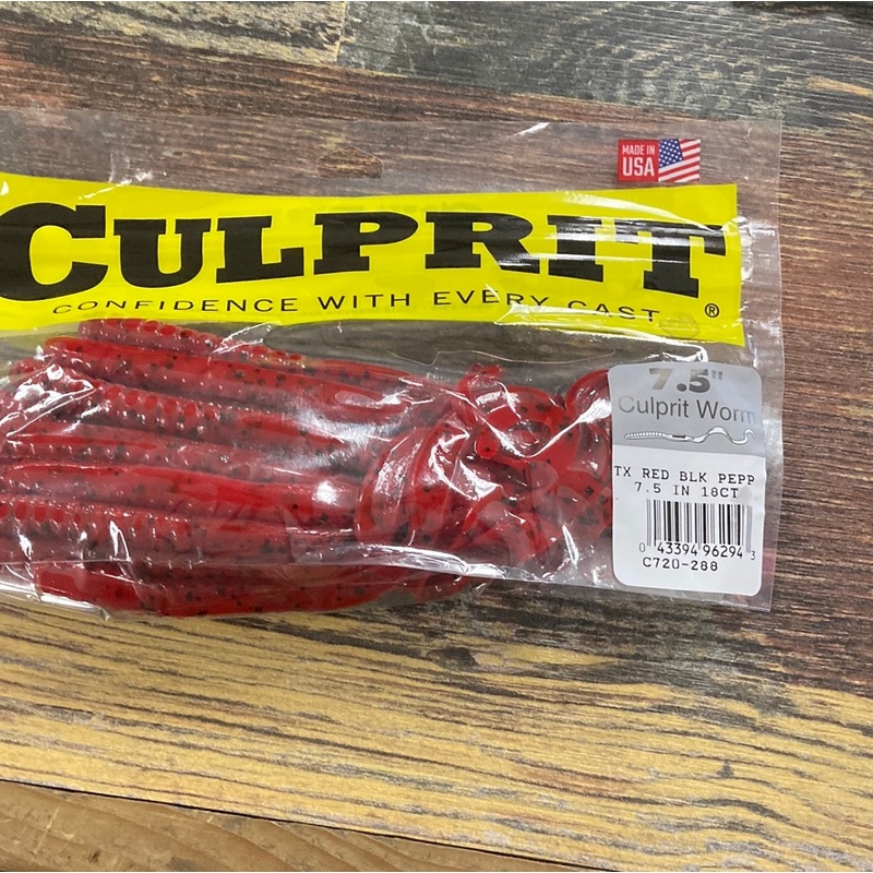 Culprit Worm 7.5" TX Red Blk Pepp